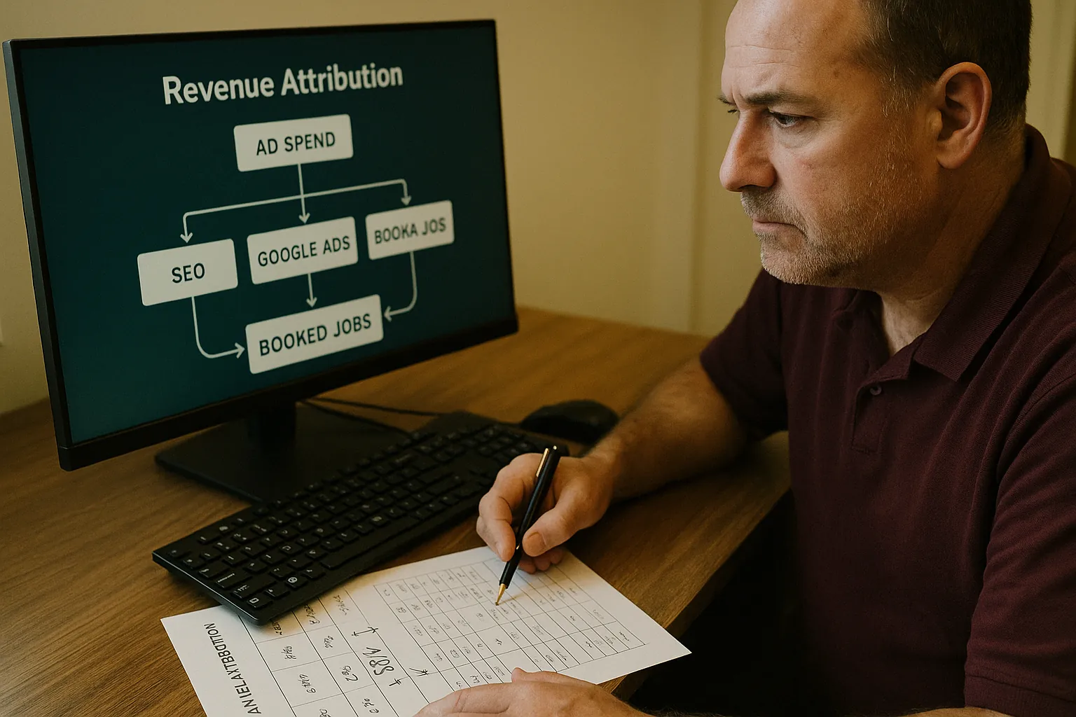 One attribution dashboard reconciling SEO, Google Ads, Meta Ads, AI intake, and CRM spend to a single booked-appointment revenue number, the view a CFO audits weekly.