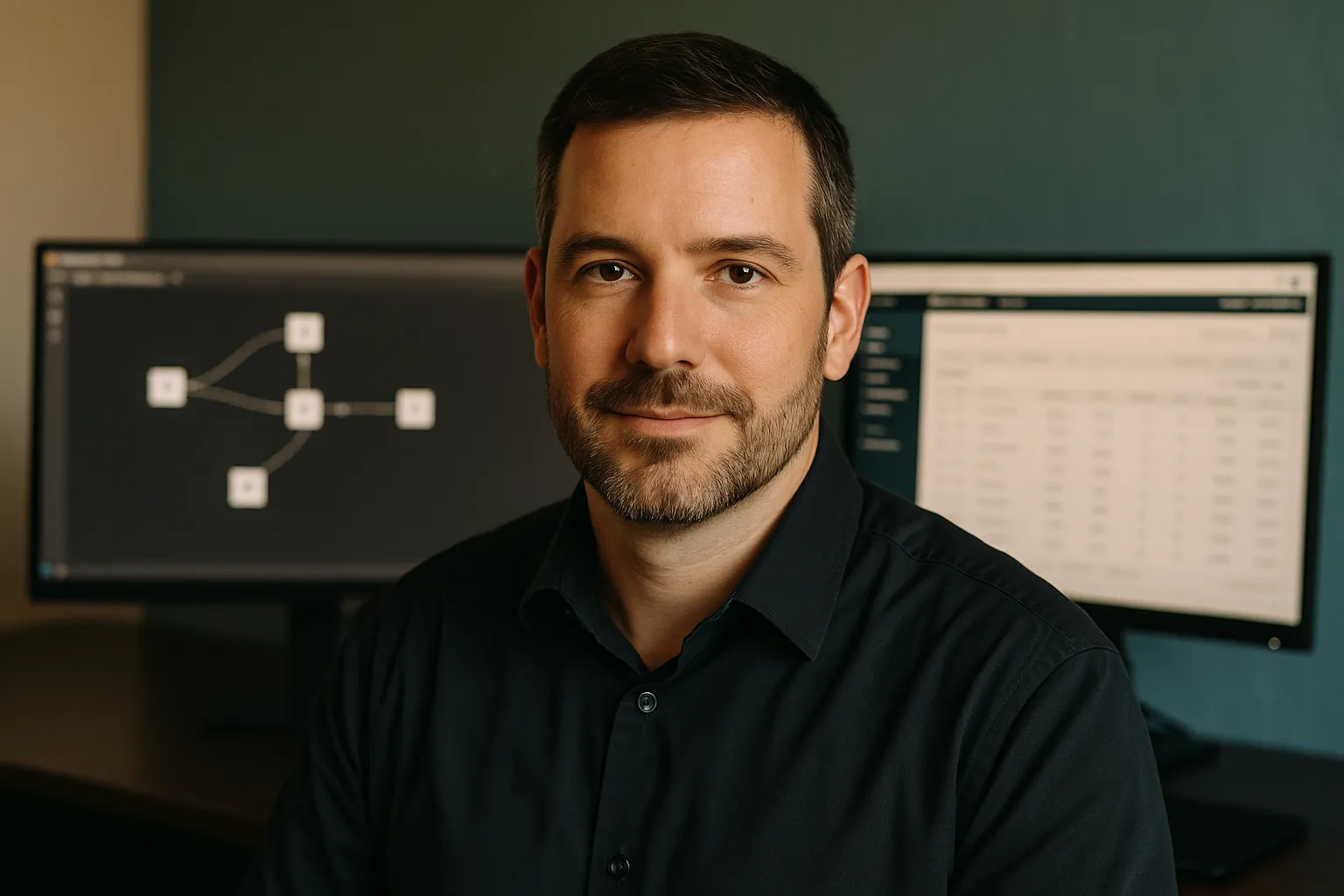 Michael Merlino, Co-Founder and Chief Strategist of Magister Digital, at his Florida workstation reviewing an automated workflow.